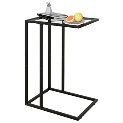 Abbildung von Beistelltisch C Form, Couch Beistelltisch, Kaffeetisch Kleiner Tisch, Sofa Tisch Bett, Side Table Sofa, Couchtisch Klein Laptop Sofatisch, Glasmaterial, schwarz