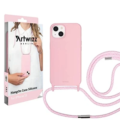 Abbildung von Artwizz HangOn Case kompatibel mit [iPhone 13] Elastische Schutzhülle aus Silikon als Handykette zum Umhängen Band Light Salsa