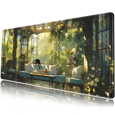 Abbildung von Niedliche Katzen Schreibtischunterlage, ästhetische Anime, Kawaii, Gaming Mauspad, großes erweitertes XL Laptop Tastatur 80 x 30 cm, mit genähten Kanten,