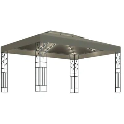 Abbildung von vidaXL Pavillon mit Doppeldach LED Lichterketten Gartenzelt Partyzelt Festzelt Gartenpavillon Bierzelt Garten Zelt Outdoor Terrasse 3x4m Taupe