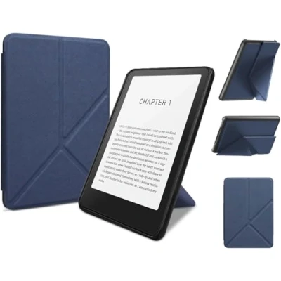 Abbildung von Faltbarer Ständer für 7 Zoll Kindle Paperwhite 12. Generation 2024 und Colorsoft Signature Edition, schlankes, leichtes PU Leder Cover mit Auto Wake/Sleep &amp; Multi Viewing Angles (Blau)