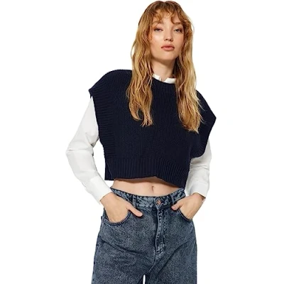 Abbildung von Trendyol Women&#039;s Damen Gerade Ärmel Regulär Pullover Sweater, Navy, L
