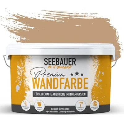 Abbildung von SEEBAUER diy Wandfarbe Braun 2,5L für Innen (No. 614 Beech Wood) Edelmatte braune Innenfarbe Brauntöne sehr hohe Deckkraft Matt, Abwaschbar und Tropffrei