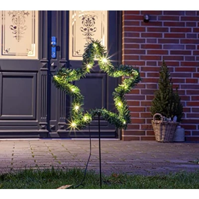 Abbildung von Spetebo LED Dekolicht Garten Deko Stern mit Erdspieß 35 cm, An / Aus, LED, warmweiss, Gartenstecker beleuchtet 15 warmweißen