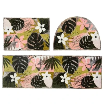 Abbildung von ASTRA Flauschige Sauberlaufmatte Pure &amp; Soft Jungle bunt 3er Set: 50x70 eckig halbrund und 50x150 cm Waschbarer Küchenteppich innen Türmatte weich