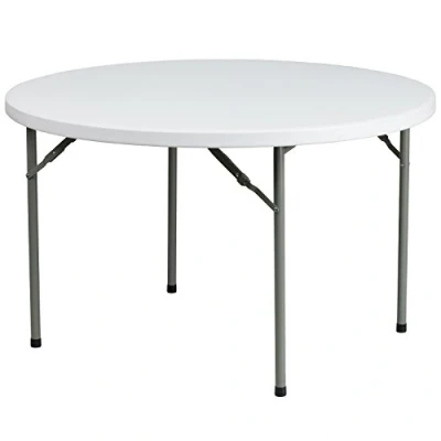 Abbildung von Flash Furniture Elon Zusammenklappbarer Veranstaltungstisch aus Kunststoff, rund, für alle Anlässe, faltbar, tragbar, Veranstaltungen im Innen und Außenbereich, 1,2 m, Weiß