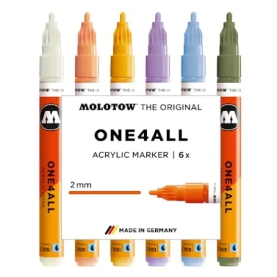 Abbildung von Molotow One4All 127HS Acryl Marker Pastel Modern Set (2,0 mm Strichstärke, hochdeckend und permanent, schnell trocknend, nachfüllbar, für fast alle Untergründe) 6 Stück sortiert