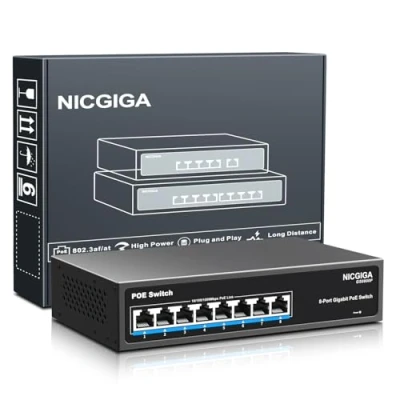 Abbildung von 8 Port Gigabit PoE Switch Unmanaged, Ports PoE+@120 W, 802.3af/at, NICGIGA 1000 Mps Netzwerk Power Over Ethernet Switch, lüfterlos.