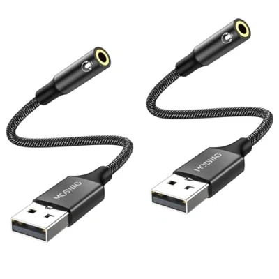 Abbildung von MOSWAG USB zu Audio Jack Adapter (2 Stück), 3,5 mm Aux Stereo Converter Externer Soundkartenadapter Kompatibel mit Kopfhörer, PC, Laptop, Linux, Desktop, PS4 und Anderen Geräte