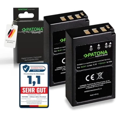 Abbildung von PATONA 2x PREMIUM PS BLS 5 Akku 1100mAh Ersatzakku kompatibel mit Olympus E 450 OM D M10 Mark II III S IV Pen P3 PL1 PL2 PL3 PL5 PL6 P7 PL7 EPL8 EPL10 EPM1 EPM2 EP7 M10IV BLS5