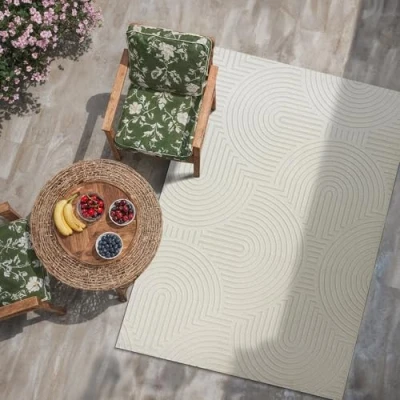 Abbildung von SANAT Berlin Outdoor Teppich Wetterfest für den Innen und Außenbereich Balkon Wasserabweisend Teppiche Terrasse, Garten, Küche, Bad oder Wohnzimmer Creme, 60 x 110 cm