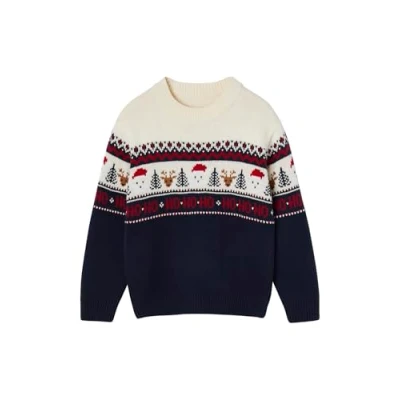 Abbildung von Vertbaudet Kinder Weihnachtspullover mit Jacquardmuster Capsule Family Oeko Tex Marine 116