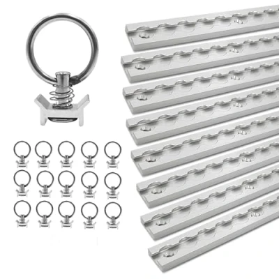 Abbildung von LABT Aluminium Airlineschienen Set mit Fittingen. 2X 1m Schienen 4X Zurrösen Eckige Airlineschiene zur Ladungssicherung für Anhänger, LKW, Wohnmobile eloxierte Zurrschiene (Set 6)