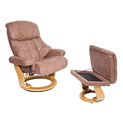 Abbildung von MCA Relaxsessel Calgary XXL, TV Sessel Hocker, 180kg belastbar Stoff/Textil braun, Gestell naturbraun
