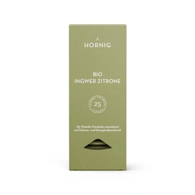 Abbildung von J. Hornig bio Ingwertee mit Zitrone, Früchtetee im Premium Pyramidenteebeutel, fruchtig frischer Geschmack, zertifiziert, 25 biolgisch abbaubare Teebeutel