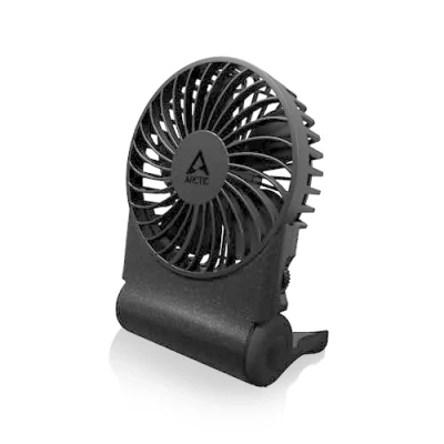 Abbildung von ARCTIC Summair 2Go Wiederaufladbarer Handventilator mit Standfuß, stufenlos regelbar, 4 77h Laufzeit, USB C Anschluss (inkl. A Kabel) Schwarz