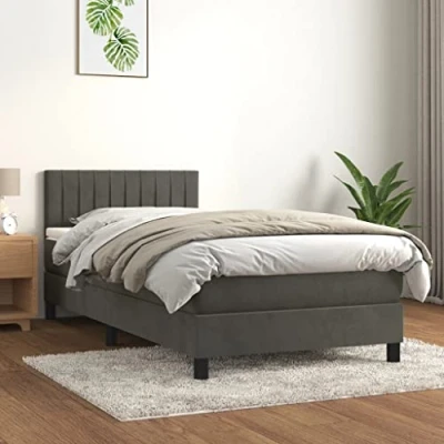 Abbildung von vidaXL Boxspringbett mit Matratze Bett Polsterbett Bettrahmen Bettgestell Lattenrost Einzelbett Hotelbett Schlafzimmerbett Dunkelgrau 90x200cm Samt