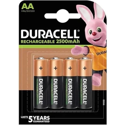 Abbildung von 4 x Duracell AA wiederaufladbar 2500 mAh (1 Blister mit Batterien), wiederaufladbare Batterien (HR6/DX1500)