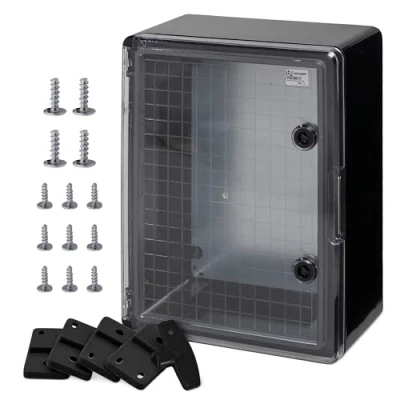 Abbildung von BOXEXPERT ABS Kunststoff Gehäuse, IP65, Wandschrank, Industriegehäuse, Leergehäuse, 400x300x170mm, schwarz, transparent, Montageplatte, Gehäuse der Serie Fleet