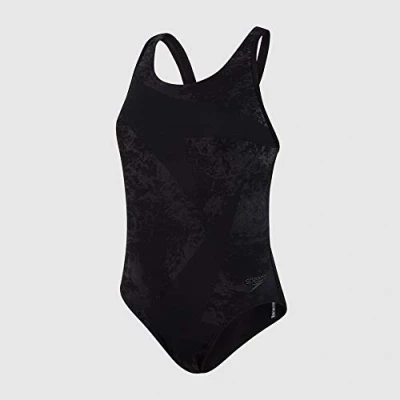 Abbildung von Speedo Damen Boomstar Placement Flyback Badeanzug, Schwarz/Oxid Grey, 30 (DE 34)