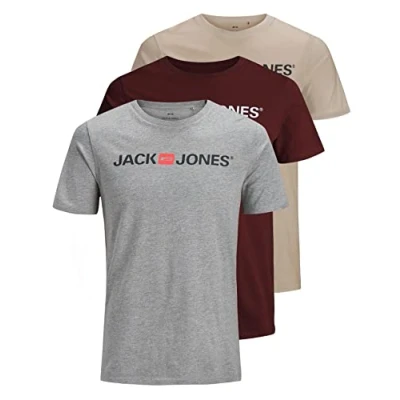 Abbildung von JACK &amp; JONES Herren JJECORP Logo Tee SS Crew Neck 3PKMP, Crockery/1Crockery1LGM1PortRoy, XL