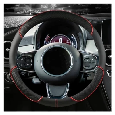 Abbildung von Lenkrad Abdeckung Für FIAT 500 500E 500L 500X 36CM Auto Mikrofaser Leder Zubehör Lenkradbezüge (Größe : RED O Shape)