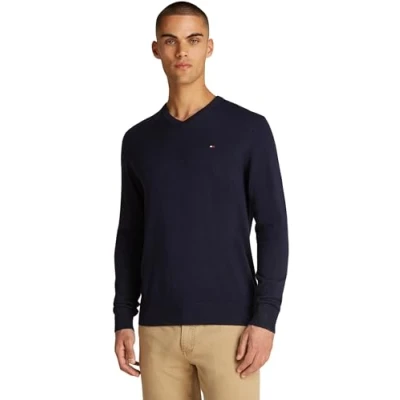 Abbildung von Tommy Hilfiger Herren Pullover Essential Cotton V Ausschnitt, Blau (Desert Sky), 3XL