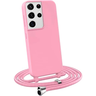 Abbildung von MyGadget Handykette für Samsung Galaxy S21 Ultra [ Hülle mit verstellbaren Band ] TPU Handyhülle Handyband zum Umhängen Kordel Schnur Case Schutzhülle Rosa