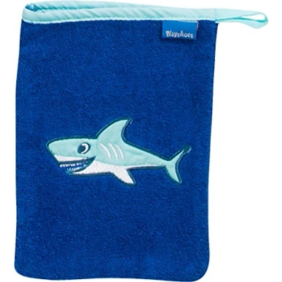 Abbildung von Playshoes Unisex Kinder 340083 Frottee Waschhandschuh Hai, 7 Blau, 15x20 cm