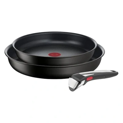 Abbildung von Tefal L39598 Ingenio Unlimited On 3 teiliges Pfannenset stapelbar Antihaftversiegelung induktionsgeeignet Thermo Signal Temperaturanzeiger Schwarz, Groß