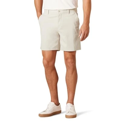 Abbildung von Amazon Essentials Herren 18 cm Lange Stretch Chinohose mit schmaler Passform, Stone, 42W