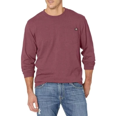 Abbildung von Dickies Herren Langärmelig, Rundhalsausschnitt Arbeits T Shirt, Burgunderrot Single Dye Heather, XL