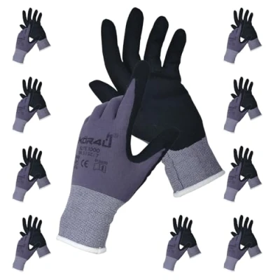 Abbildung von kör4u 10 Paar Arbeitshandschuhe Elite, atmungsaktiv und beschichtet, als Schutzhandschuhe, Gartenhandschuhe Damen Mechaniker Handschuhe geeignet, hochwertige Nitril Beschichtung, ölbeständig