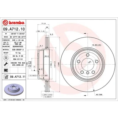 Abbildung von BREMBO COATED DISC LINE 09.A712.11 Bremsscheibe 345 24 5 innenbelüftet beschichtet hochgekohlt mit Schrauben BMW: 7