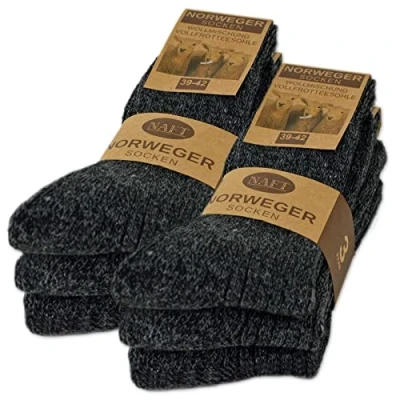 Abbildung von 6 Paar Norweger Socken mit Wolle Damen &amp; Herren Wintersocken Schwarz Grau Anthrazit 10500 (Anthrazit 39 42)