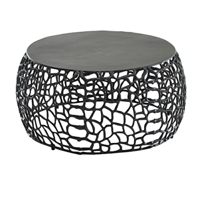 Abbildung von KADIMA DESIGN Couchtisch 66x66x30 cm Schwarz Metall Wohnzimmertisch Rund mit AST Struktur Moderner Beistelltisch für das Wohnzimmer Sofatisch Aluminium