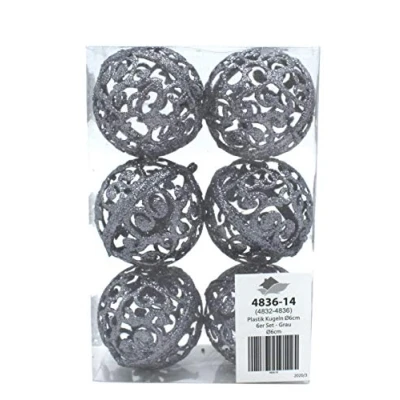 Abbildung von DARO DEKO Weihnachts Kugel 6cm Glitzer 1 Set 6 Kugeln grau