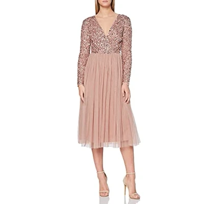 Abbildung von Maya Deluxe Damen Faux Warp Front Embellished Midi Bridesmaid Dress, Pale Mauve, 40 EU