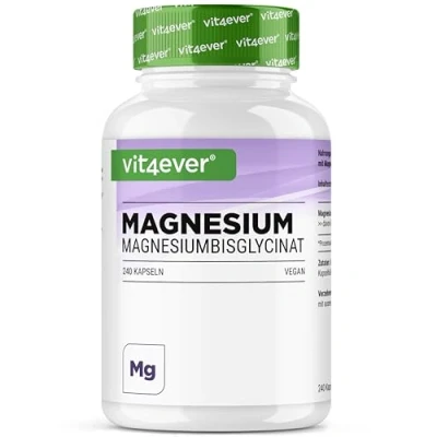 Abbildung von Magnesiumbisglycinat 240 Kapseln Premium: Chelatiertes Magnesium 155 mg elementares pro Kapsel Laborgeprüft Vegan Hochdosiert