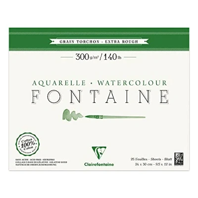 Abbildung von Clairefontaine 96429C Malblock, 4 seitig verleimt Aquarellpapier Grobkorn Torchon, Fontaine/Hadern, 24 x 30 cm, 25 Blatt, 300 g Packung, weiß