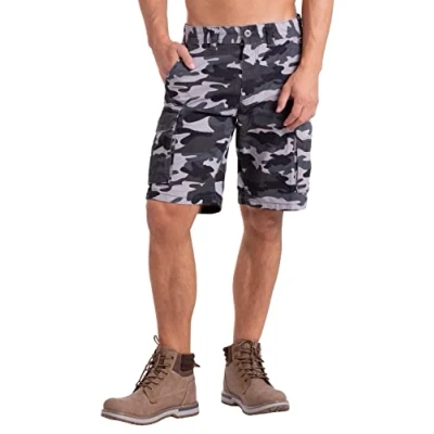 Abbildung von BlauerHafen Neue Herren Army Cargo Shorts 100% Baumwolle 6 Pockets Summer Bermuda (Grau Camouflage, 36)