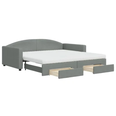 Abbildung von vidaXL Tagesbett, Sofabett Ausziehbar mit Schubladen Matratzen, Gästebett Schlafsofa für Schlafzimmer Wohnzimmer, Sofa Ausziehbett, Dunkelgrau 100x200cm Stoff