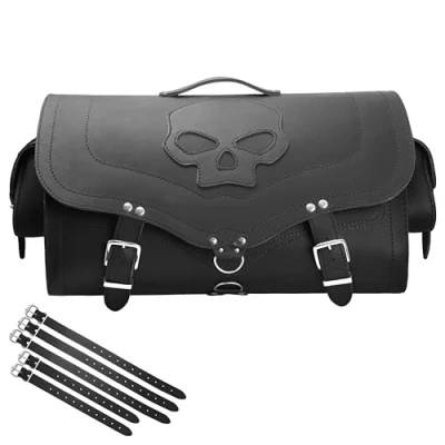 Abbildung von ORLETANOS Reisekoffer Big Skull für Sissybar kompatibel mit Harley Davidson Packkoffer Custom XL Echtleder schwarz Lederkoffer HD universal Gepäckrolle Suzuki Kawasaki Trike Quad ATV