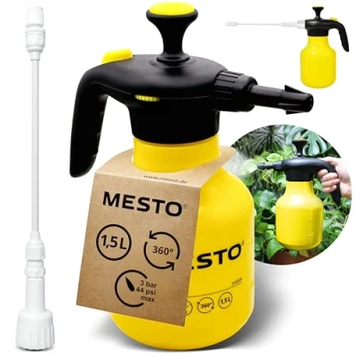 Abbildung von MESTO BUGSI 360 Drucksprüher 1,5L Set inkl. Verlängerungsrohr 27cm Sprühflasche für Garten &amp; Pflanzen Pumpsprühflasche Sprühgerät mit 2 in 1 Ventil Pflanzensprüher Verstellbare Düse
