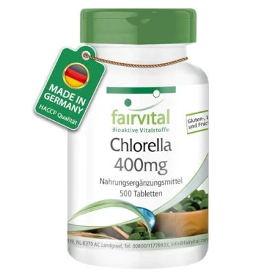 Abbildung von Fairvital Chlorella Tabletten 400mg 500 HOCHDOSIERT 100% Algenpulver (Chlorella vulgaris) VEGAN