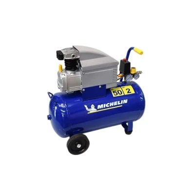 Abbildung von Michelin Druckluftkompressor MB 5020, 50 Liter Kompressor, Doppeldruckmanometer, Maximaldruck: 8 Bar, Ölgeschmiert, mit Transportrollen, Leistung: 2 PS