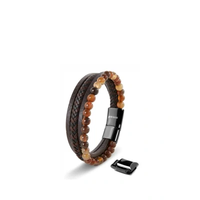 Abbildung von SERASAR Armband Herren Leder Braun Lederarmband Männer Armreif Herrenarmband Natürlicher Achat Flecht Energie Kette Armbändchen Men Leather Bracelet für Ihn