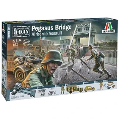 Abbildung von Italeri 6194 1:72 Battle Set &quot;Pegasus Bridge&quot;, Modellbau, Bausatz, Standmodellbau, Basteln, Hobby, Kleben, Plastikbausatz, Unlackiert