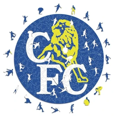 Abbildung von Iconic Puzzles, Chelsea Retro Crest, 100% ökologisch nachhaltiges Holzpuzzle mit offizieller Lizenz, Größe S, 150 Teile