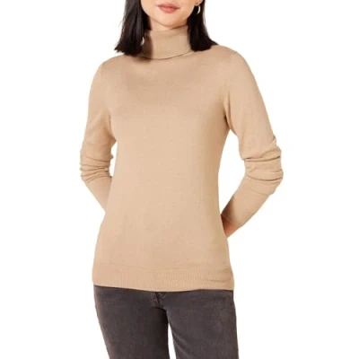 Abbildung von Amazon Essentials Damen Leichter, Langärmeliger Rollkragenpullover, Klassischer Schnitt (Erhältlich In Übergröße), Kamelbraun Meliert, S